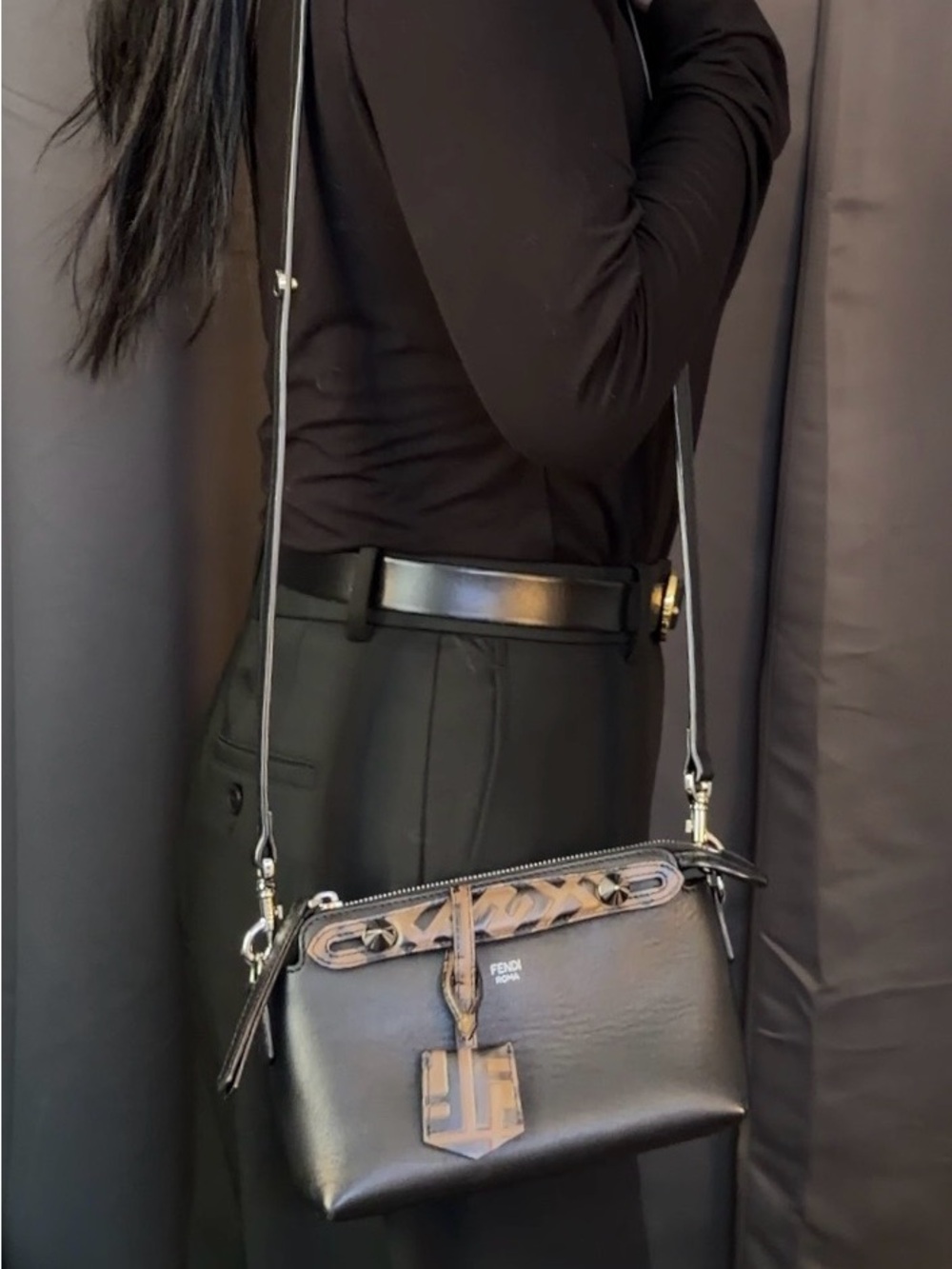 Fendi Black Leather Crossbody with Brown FF Trim - Picture 15 of 15